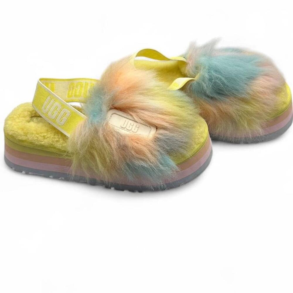 UGG Fluff Yeah Disco Margarita TieDye MultiColored Platform Slides Cutegoth 6